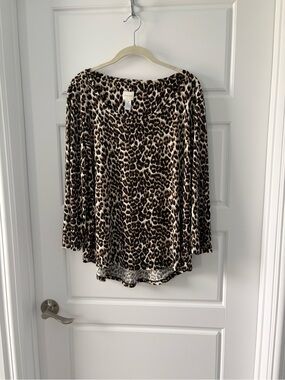 Chico's Leopard Print Long Sleeve Top - Brown & Black